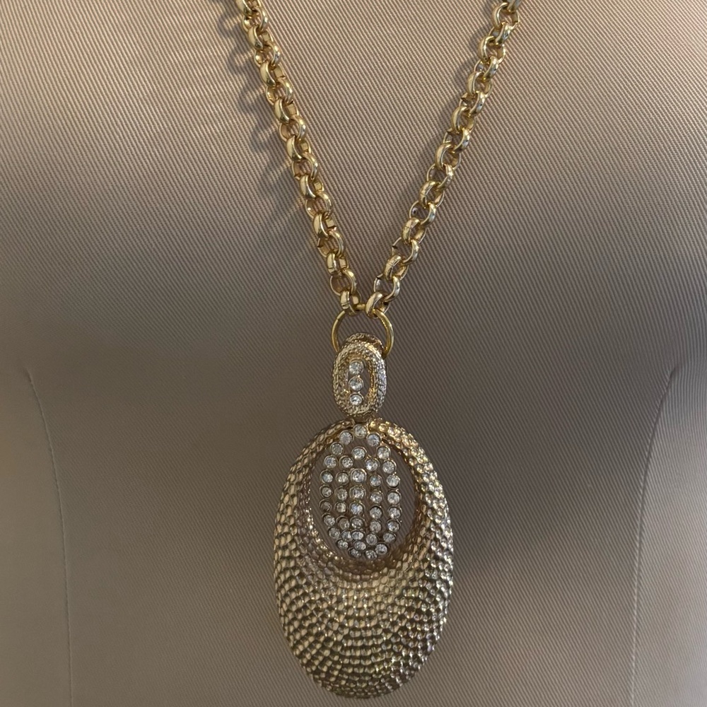 Gold-Tone Crystal Pavé Oval Pendant Necklace